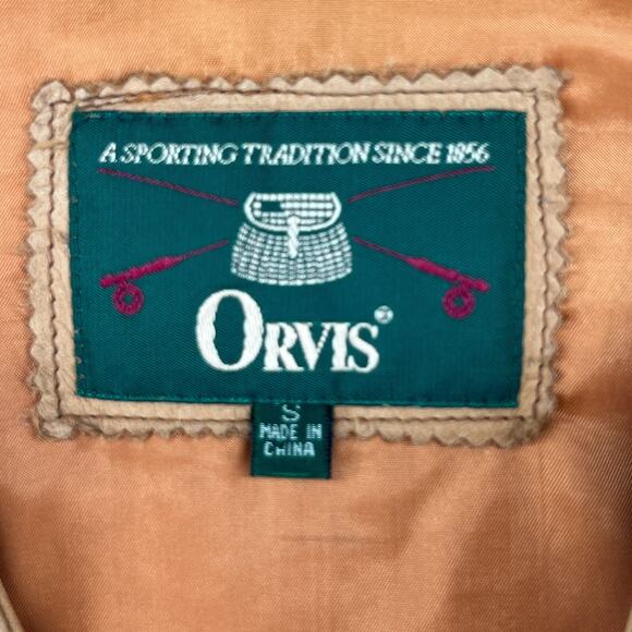 ORVIS Vest Mens S Leather Cargo Hunting Safari Utility Shooting Lined Brown - Picture 4 of 14